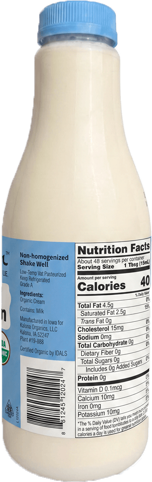 Organic Whipping Cream Nutrition
