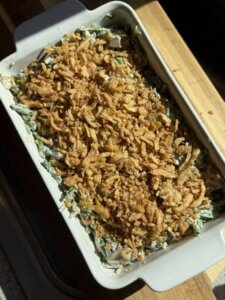 green bean casserole made with French Onion Dip