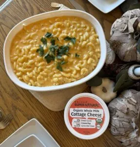 Creamy Mac & Cheese made with Kalona SuperNatural Cottage Cheese.