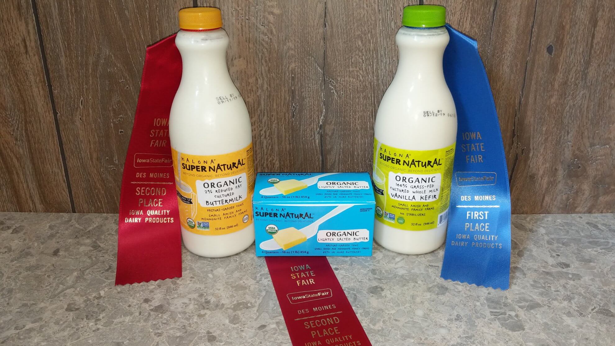 Kalona SuperNatural vanilla kefir, lightly salted butter, and buttermilk place at Iowa State Fair