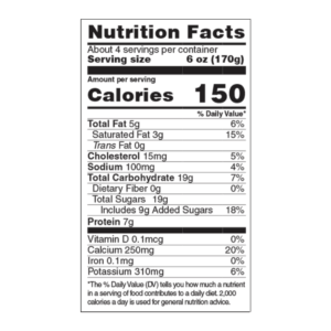 Nutrition Facts for vanilla yogurt