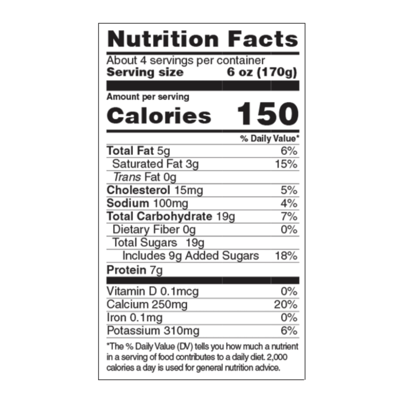 Nutrition Facts for vanilla yogurt